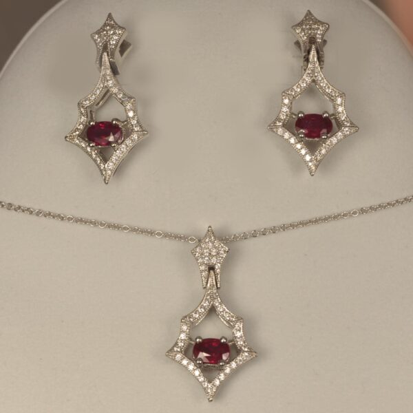 Ruby and diamond set, earrings and pendant, NEW