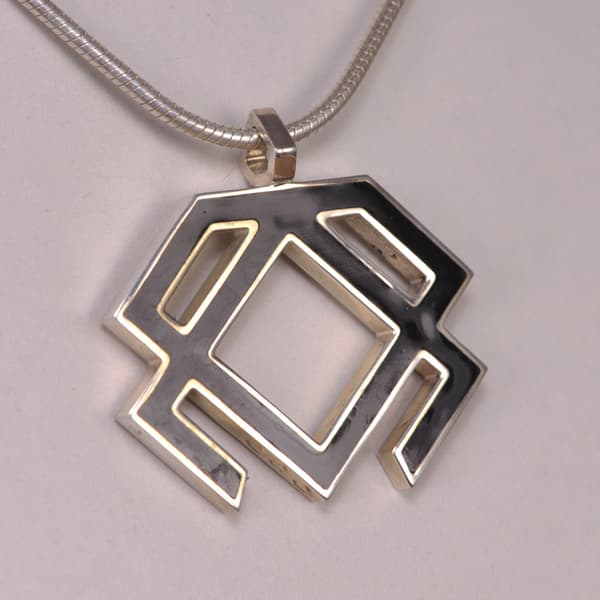 Sterling silver abstract enamel pendant with chain, cajuel geometric, new