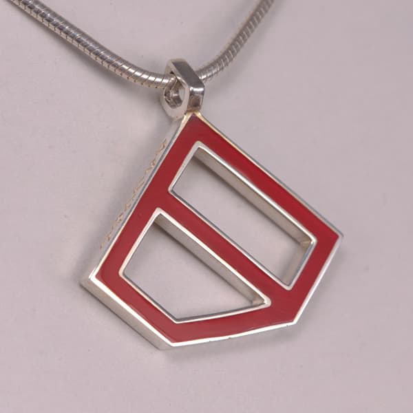 Sterling silver abstract enamel pendant with chain, geometric by Casil