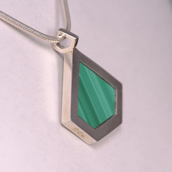 Modern Malachite geometric silver pendant with chain