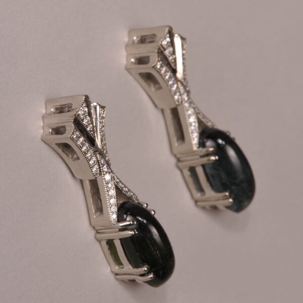 Cabochon tourmaline and diamond earrings, dangle