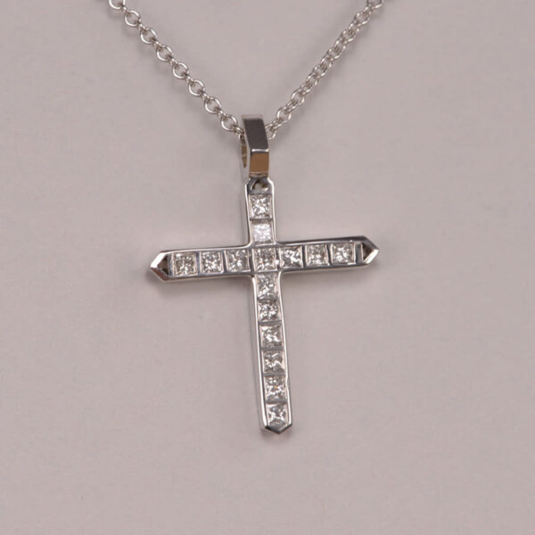 14K white gold all diamond cross, modern diamond crucifix