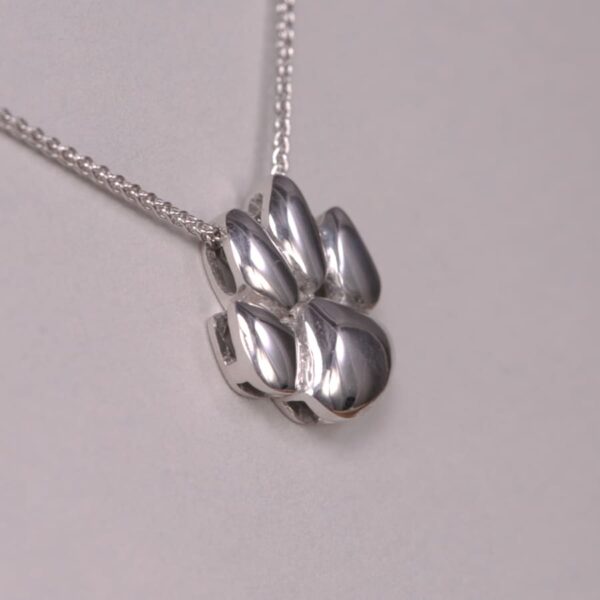 14k white gold cat paw pendant with chain