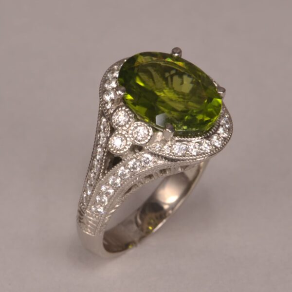 Impressive natural peridot and diamond ring