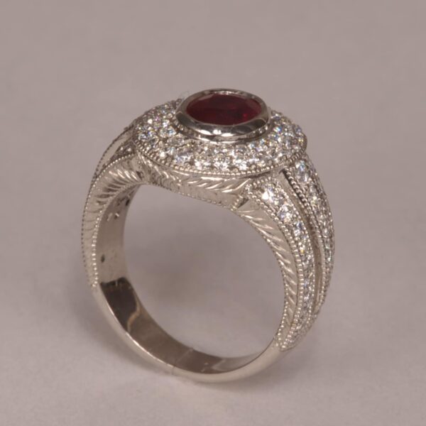 Impressive ruby and diamond ring, wonderfully crafted in the USA