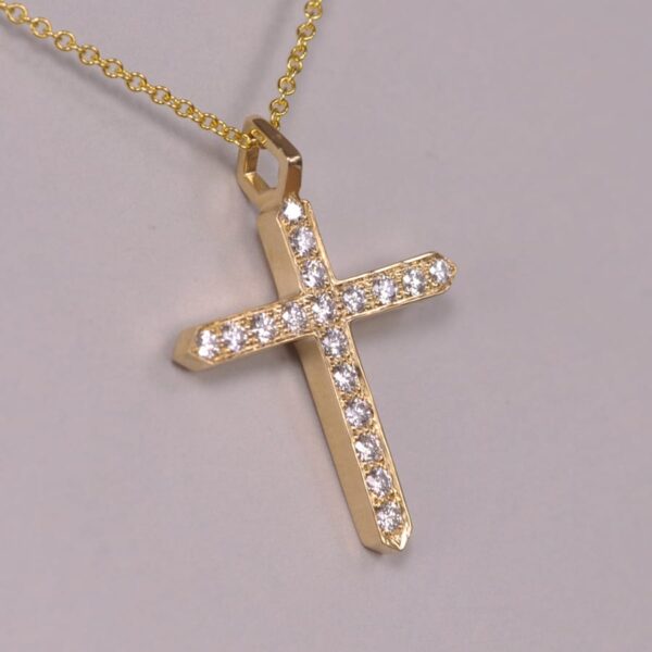 14k yellow gold modern diamond cross with 14k chain