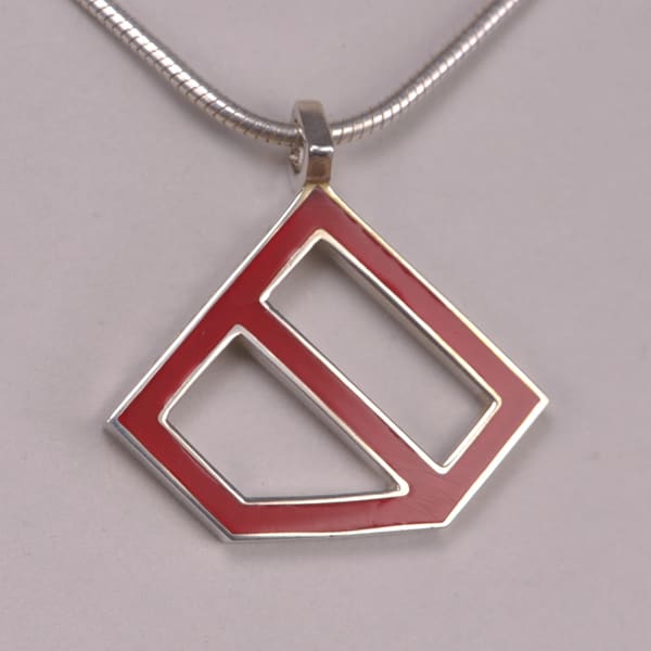 Sterling silver abstract enamel pendant with chain, geometric by Casil