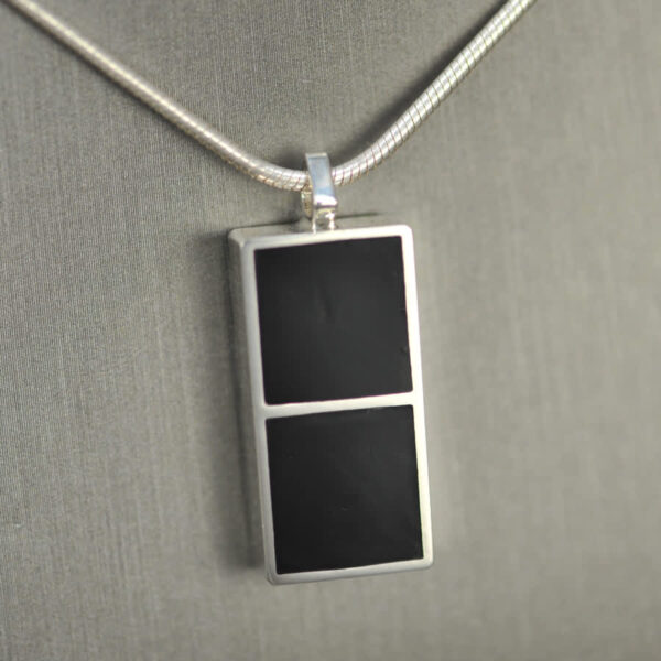 Domino pendant, solid silver and enamel 0 - 0, double blank, bone