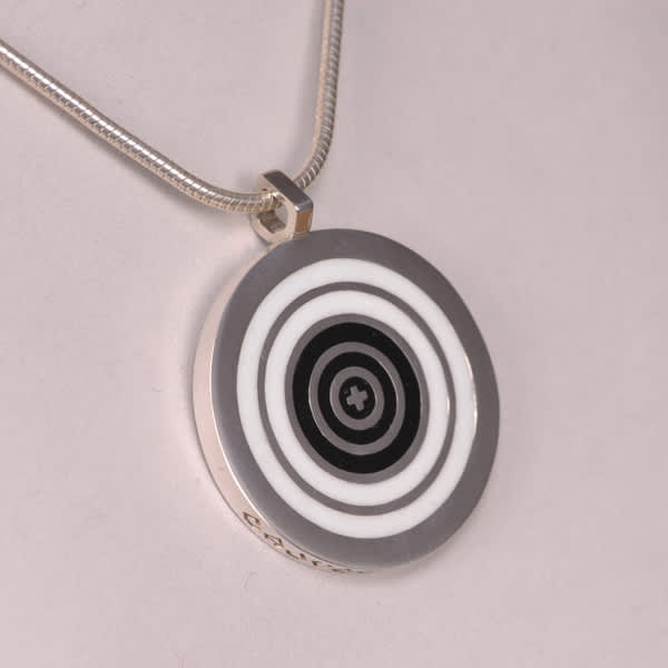 Bullseye silver pendant, real enamel with chain