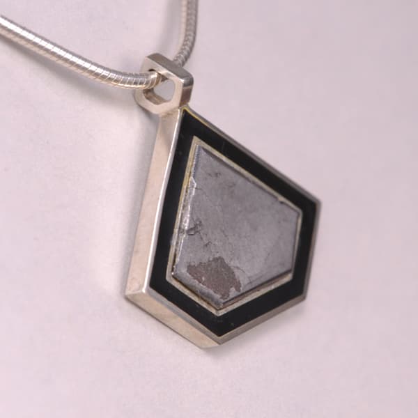 geometric meteorite silver pendant with chain