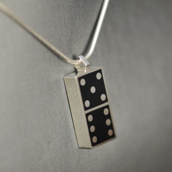 Domino pendant, solid silver and enamel 5 - 6, five - six