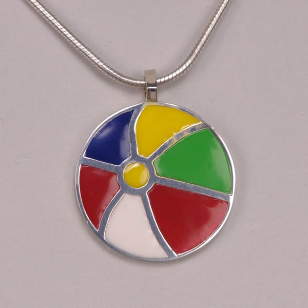 Silver and enamel Beach Ball silver pendant with chain