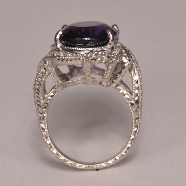 Highest quality amethyst and diamond ring, large handmade ring, new