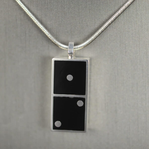 Domino pendant, solid silver and enamel 1 - 2, one two