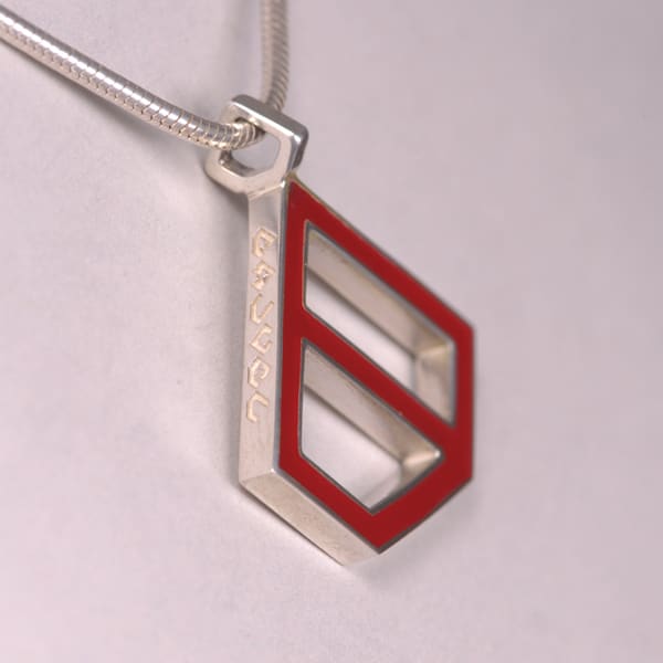 Sterling silver abstract enamel pendant with chain, geometric by Casil