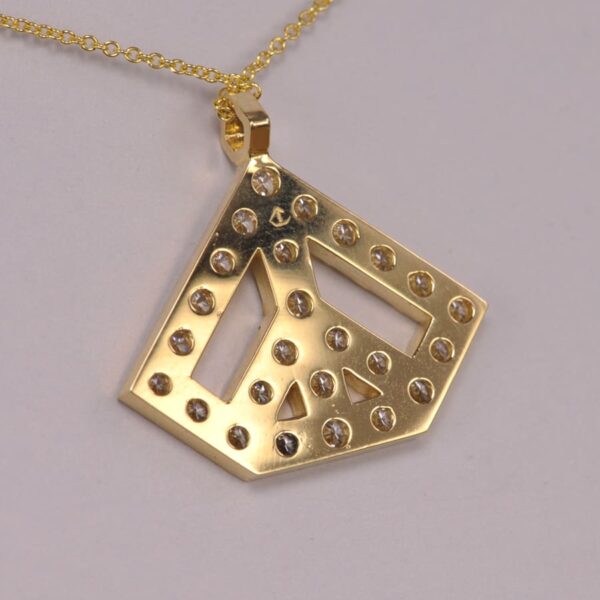 Diamond Peace Pendant, geometric design, 18k yellow gold