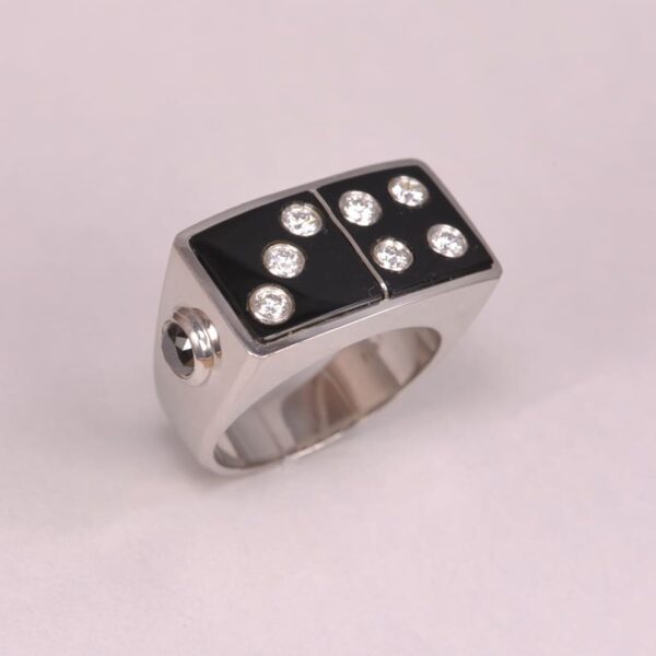 Domino ring, diamond dice ring, heavy and solid platinum, craps