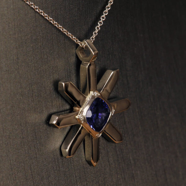 African Tanzanite and diamond starflake and diamond pendant, snowflake