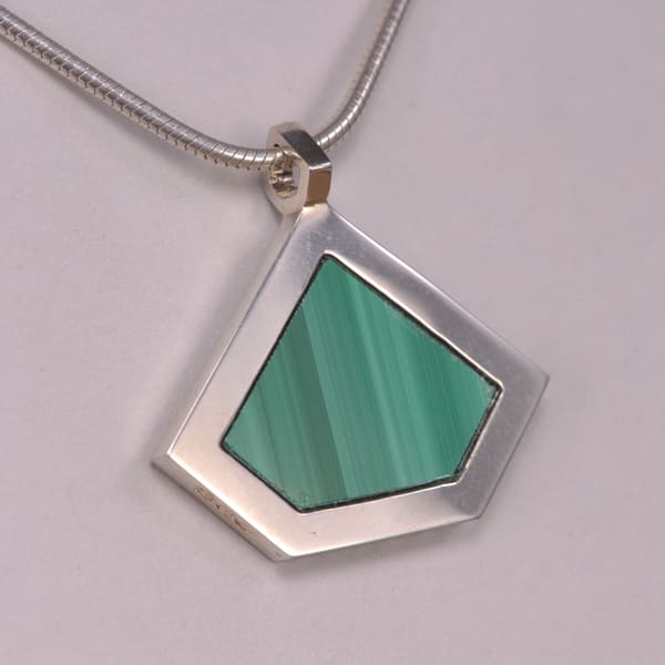 Modern Malachite geometric silver pendant with chain