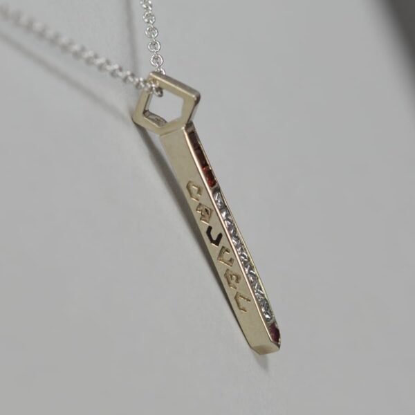 14k diamond and ruby and orange sapphire cigarette pendant with chain