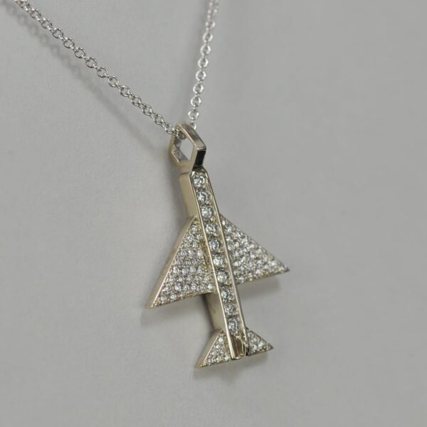 14K solid gold and diamond geometric airplane pendant with chain