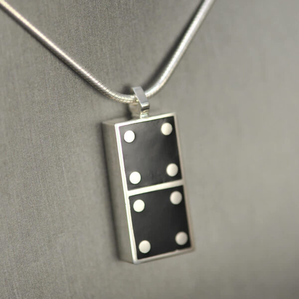 Domino pendant, solid silver and enamel 4 - 4, four - four