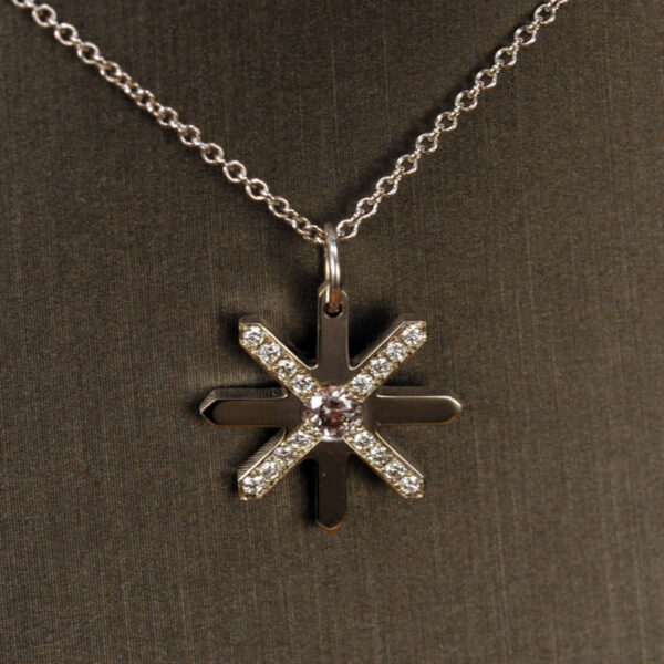 Diamond starflake snowflake pendant with chain, NEW