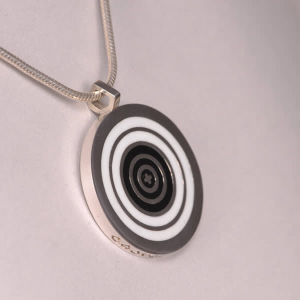 Bullseye silver pendant, real enamel with chain