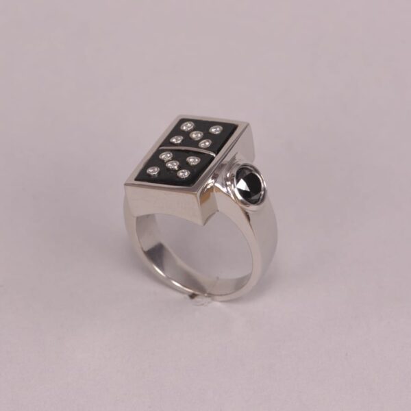 Diamond domino ring, dice ring, solid platinum and diamond ring