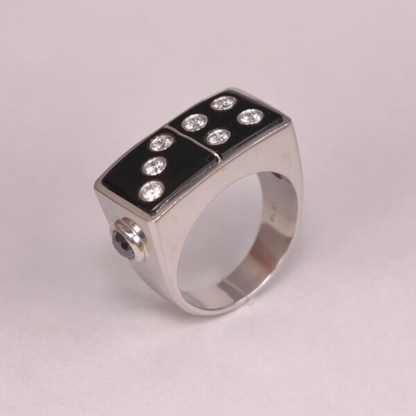 Domino ring, diamond dice ring, heavy and solid platinum, craps