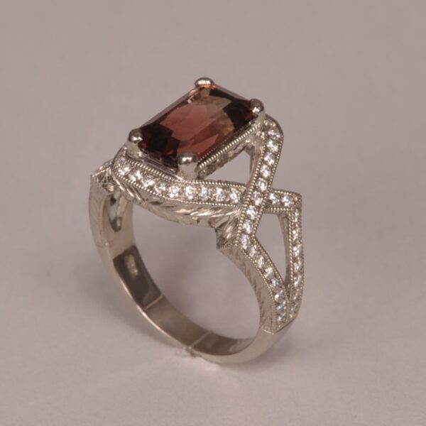 Peach tourmaline and diamond ring, rare and special color