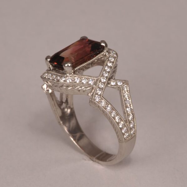 Peach tourmaline and diamond ring, rare and special color