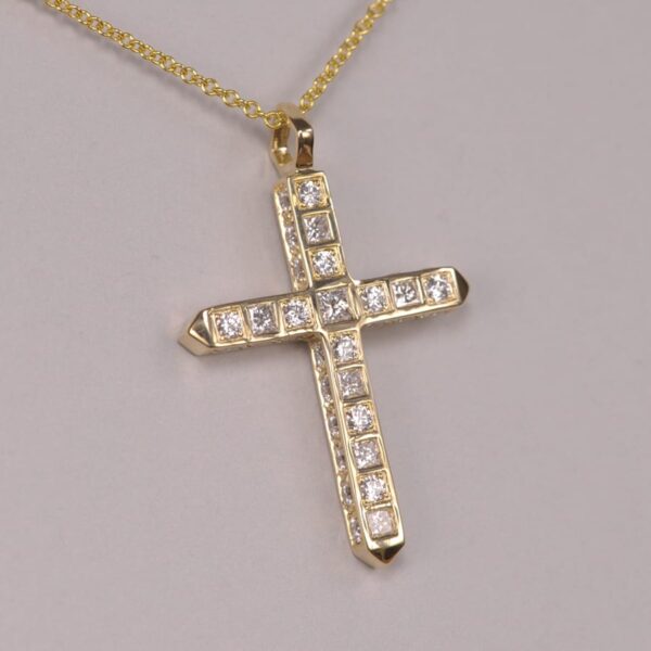 14k gold modern geometric diamond cross, crucifix