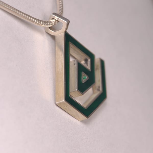 Enameled Sterling Silver ''At'' Symbol Pendant, Cajuel geometric @ design