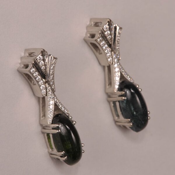 Cabochon tourmaline and diamond earrings, dangle