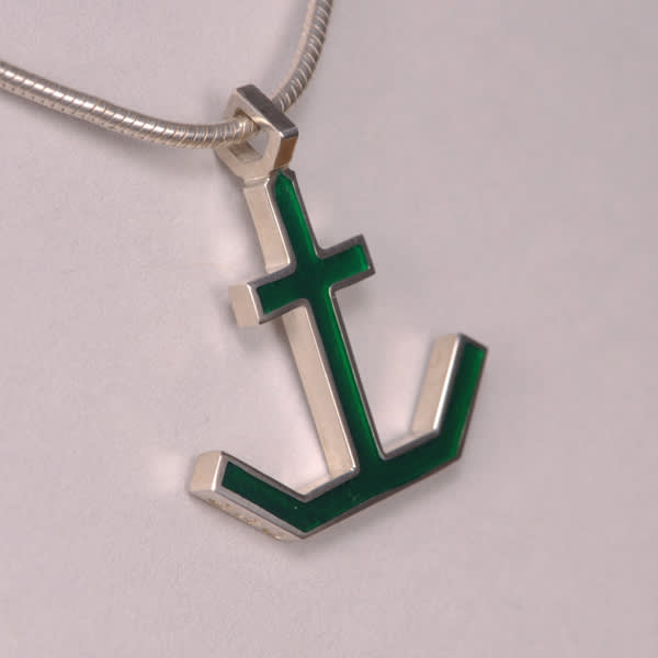 Enameled Sterling Silver Anchor Pendant, Cajuel geometric design