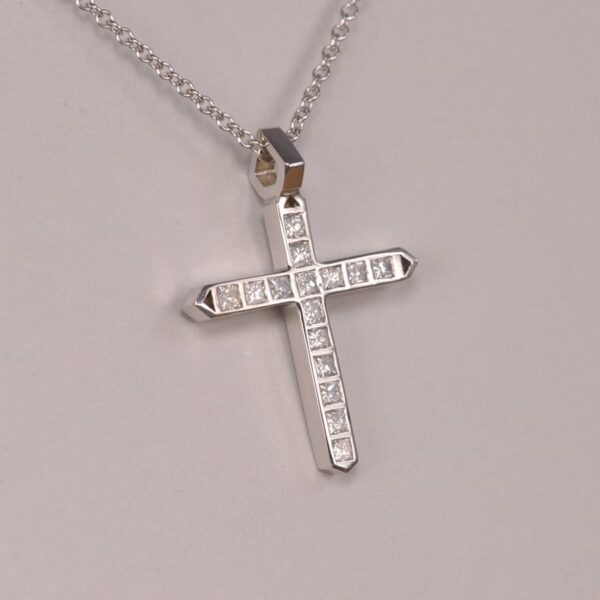 14K white gold all diamond cross, modern diamond crucifix