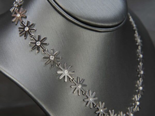 All diamond snowflake, geometric star necklace