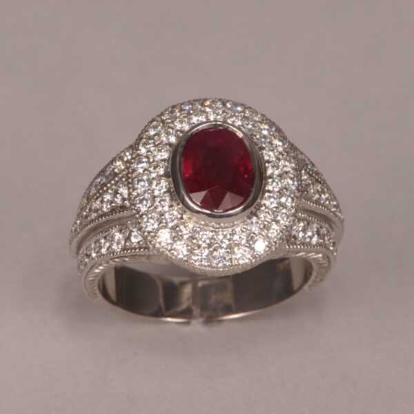 Impressive ruby and diamond ring, wonderfully crafted in the USA