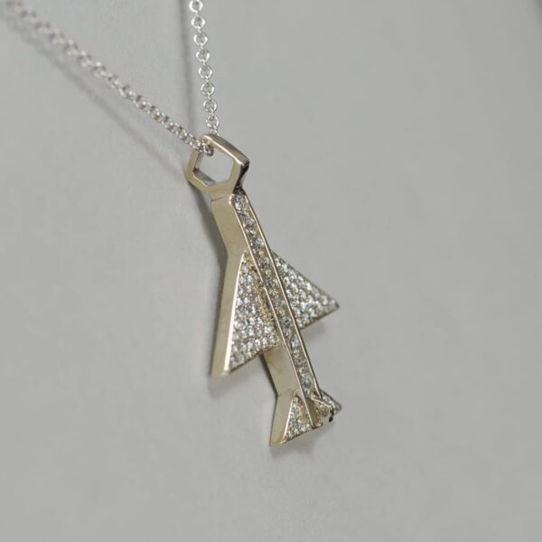 14K solid gold and diamond geometric airplane pendant with chain