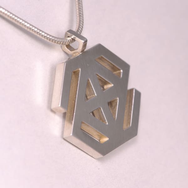 Sterling silver abstract geometric pendant with chain, Casil by Cajuel original