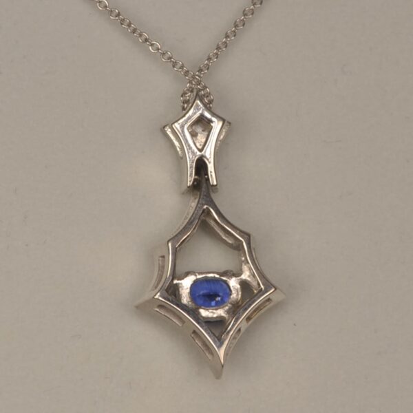 Fine blue sapphire and diamond pendant, handmade in the USA, Brand new