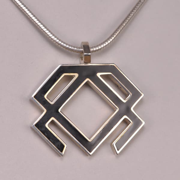 Sterling silver abstract enamel pendant with chain, cajuel geometric, new