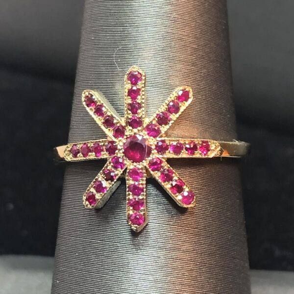 Ruby starflake snowflake ring, natural fine rubies