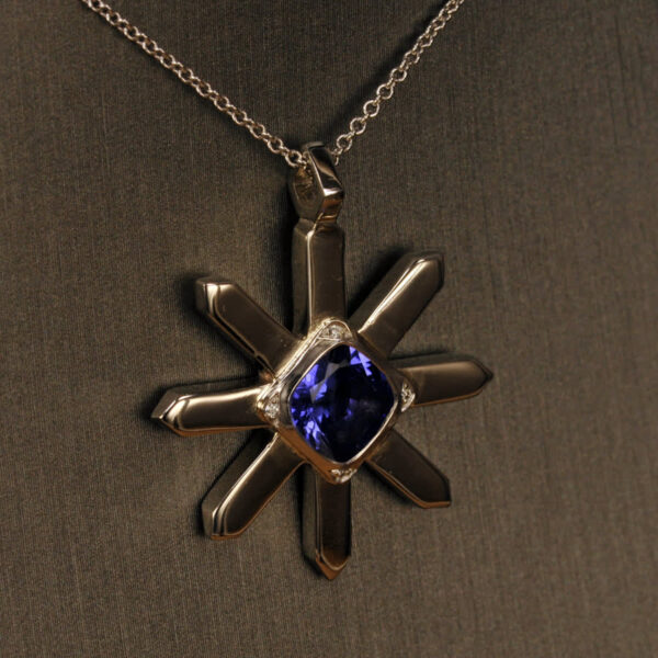 African Tanzanite and diamond starflake and diamond pendant, snowflake