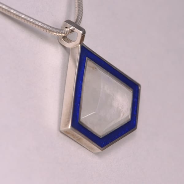 Moonstone and enamel modern silver pendant with chain