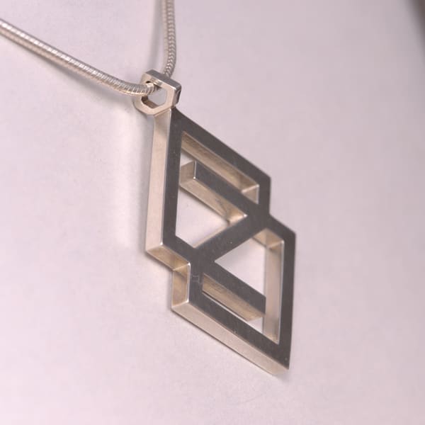 Sterling silver abstract geometric pendant with chain, Casil by Cajuel original