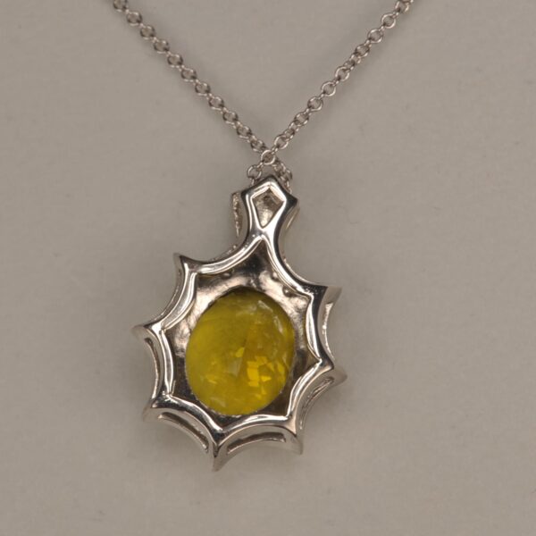 Yellow sapphire and diamond pendant with chain, bright sunshine color, new