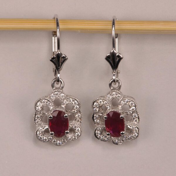 Ruby and diamond dangle earrings, dangle with movement