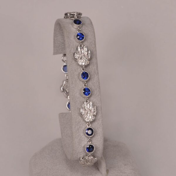 14K white gold diamond and sapphire cat paw bracelet